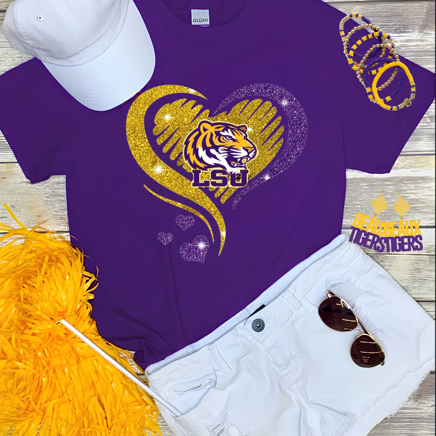 Glittery heart Tigers DTF Print Only
