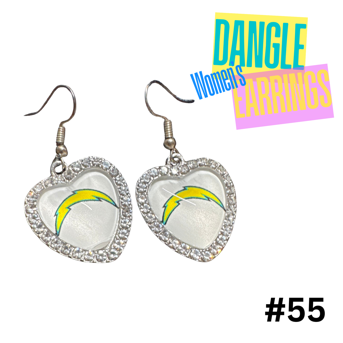 Earrings #55 Los Angeles Chargers Rhinestone Heart Earrings
