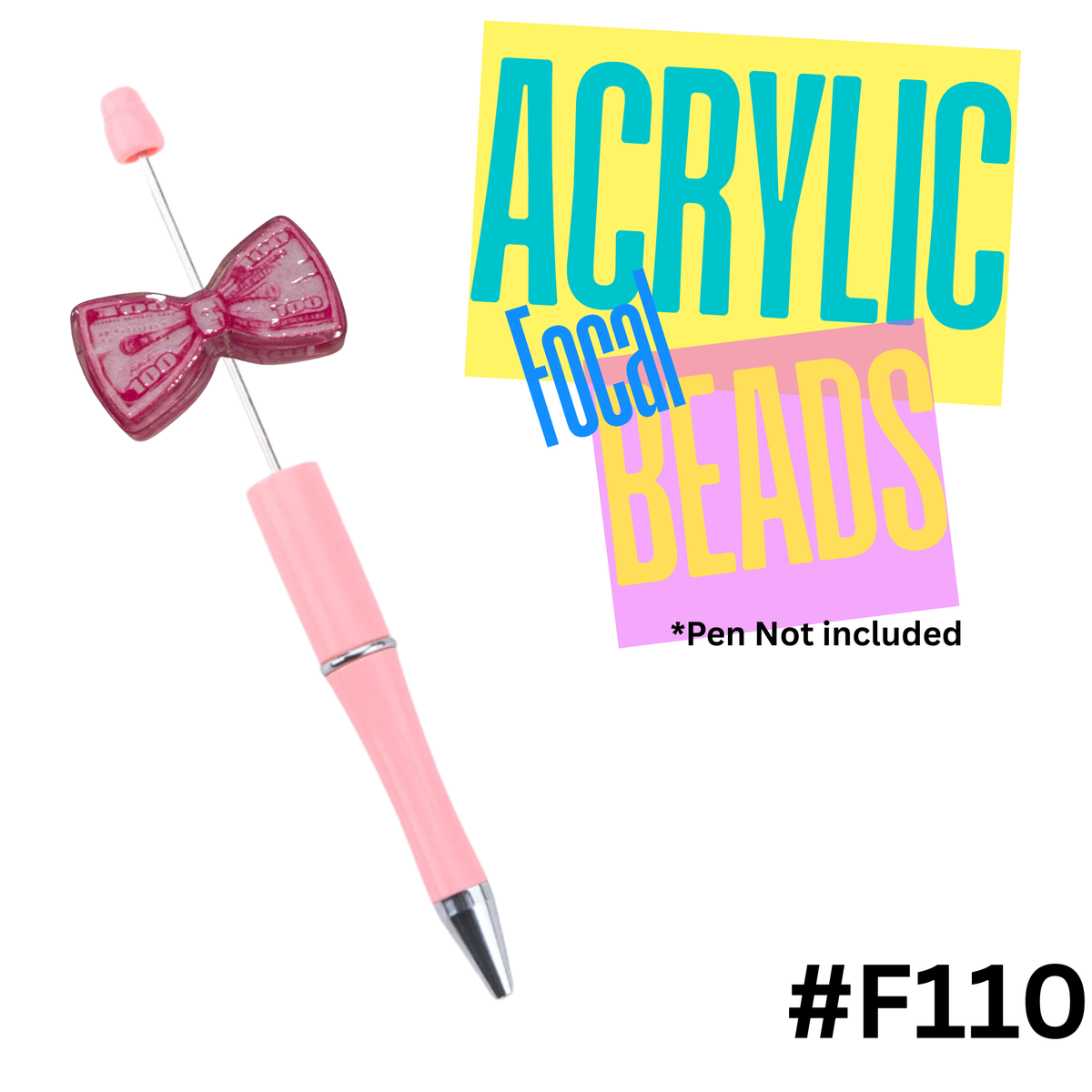 F110 PINK Money Bow Acrylic Focal Bead