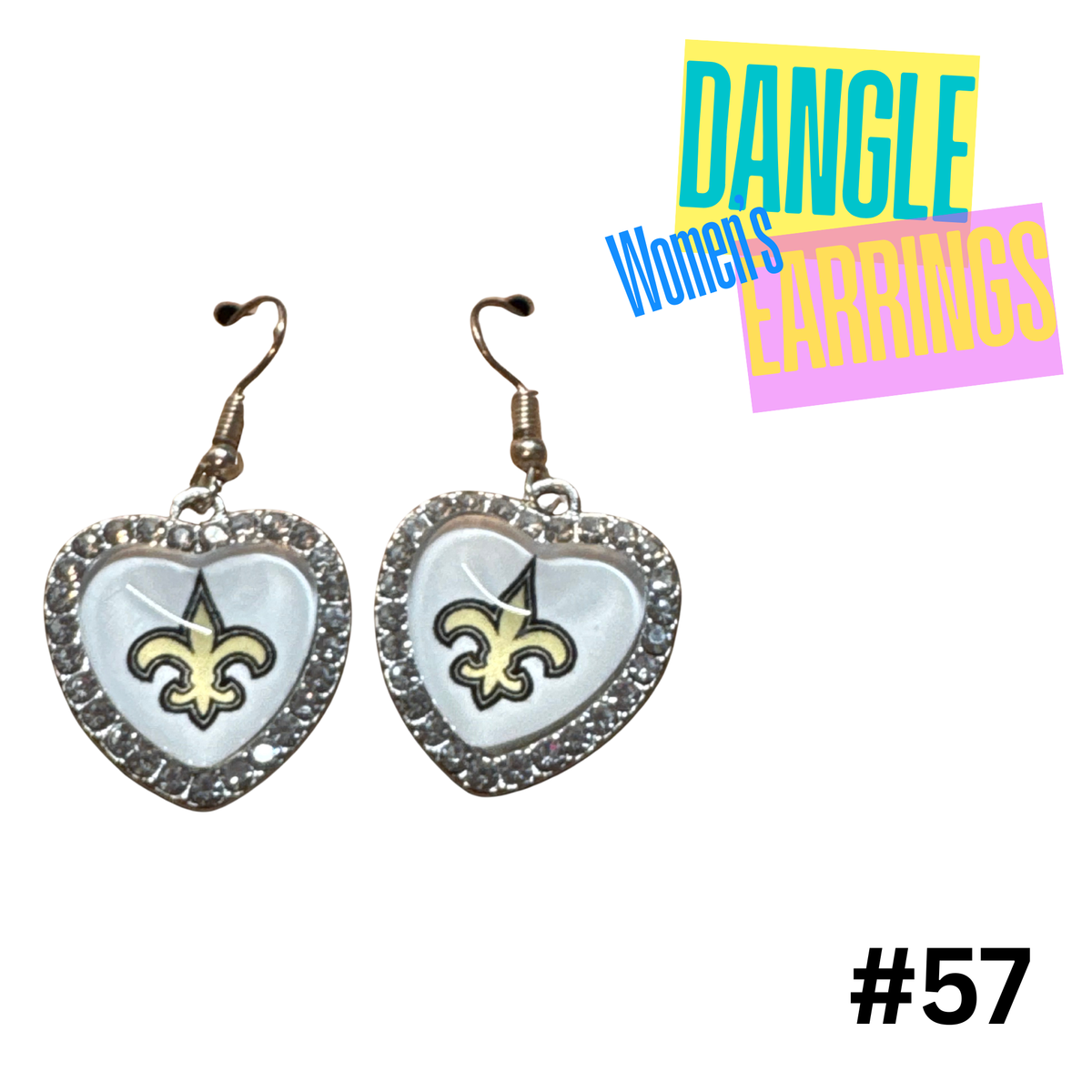 Earrings #57 - New Orleans Saints Rhinestone Heart Earrings