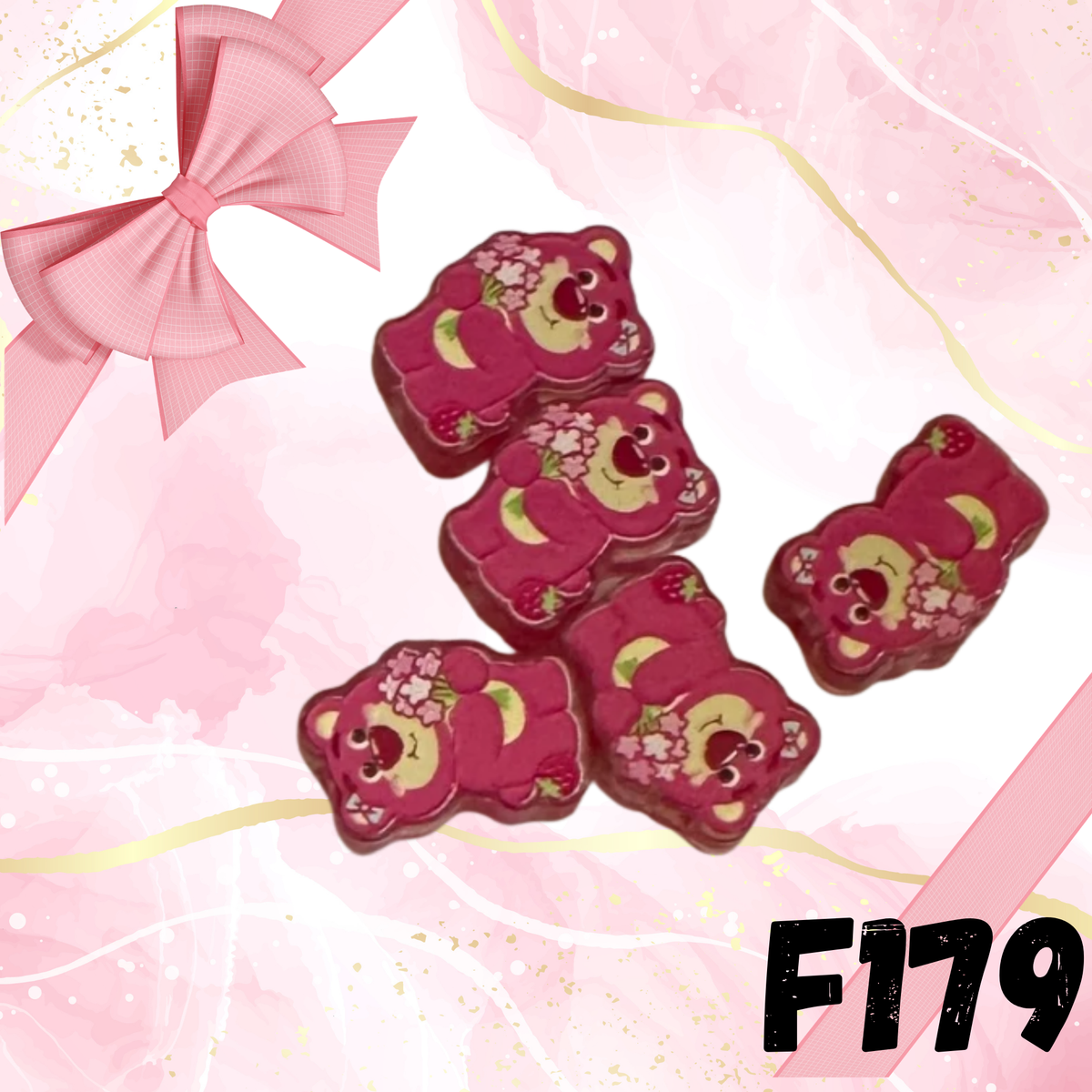 F179 Strawberry Bear Toy Acrylic Focal Bead