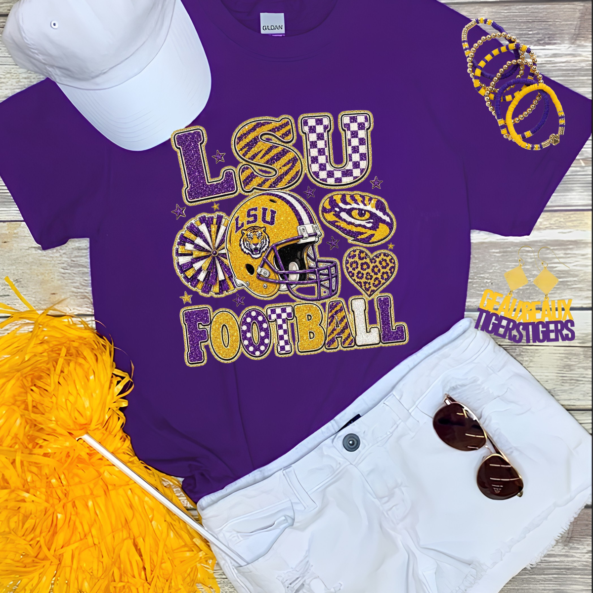 Patchwork Purple and Gold Football DTF Print Only