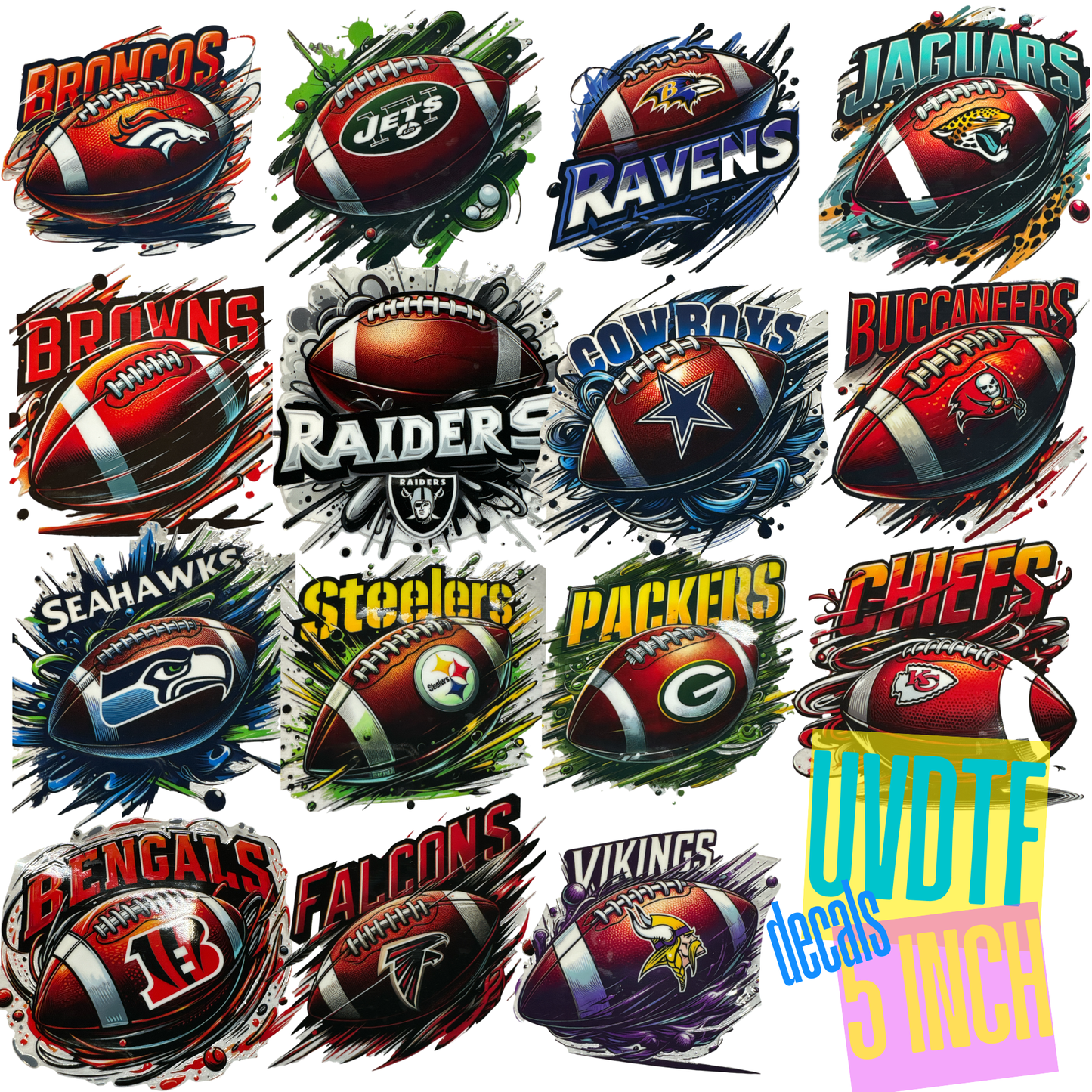Football Teams 5in UVDTF Decals