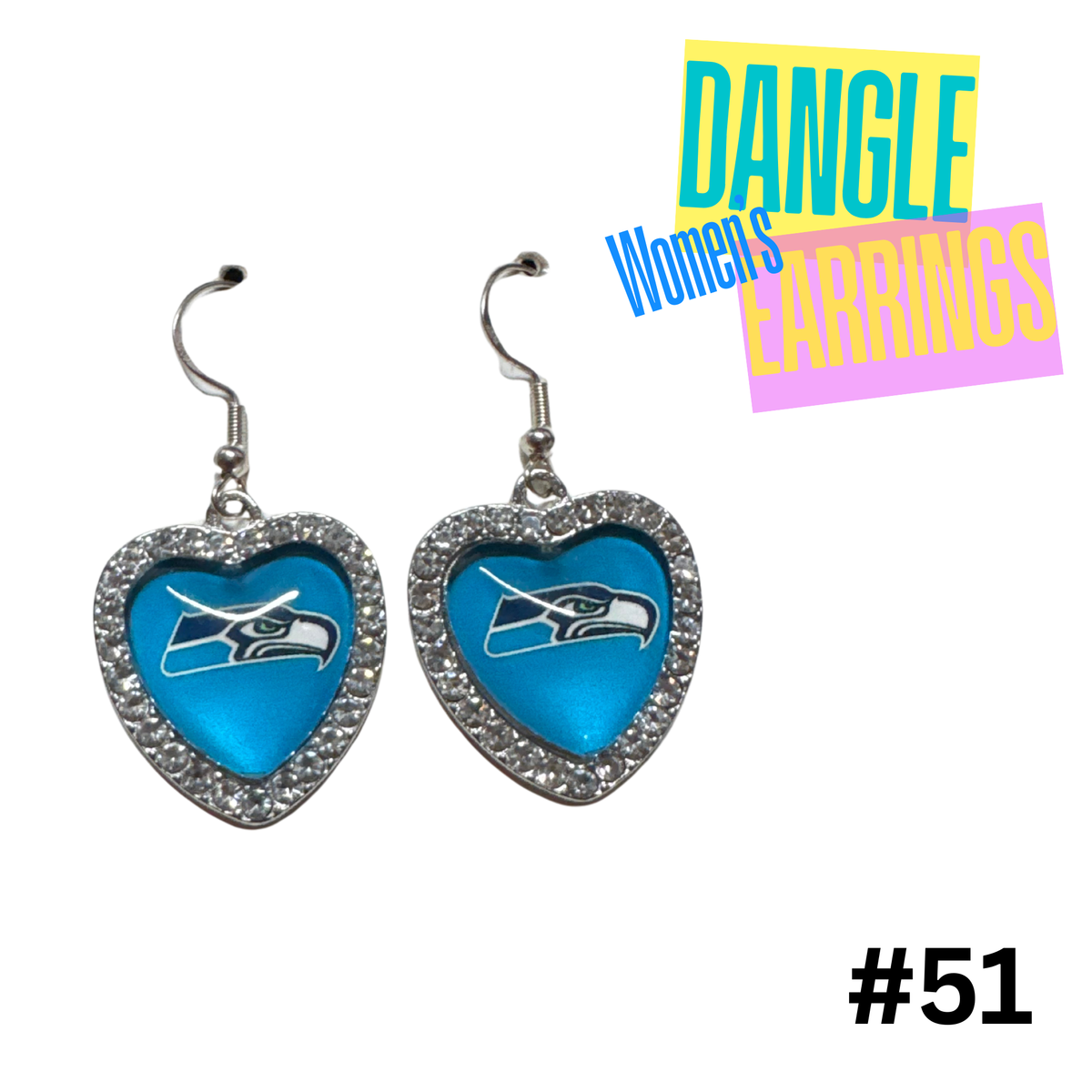 Earrings #51 - Seattle Seahawks Rhinestone Heart Earrings