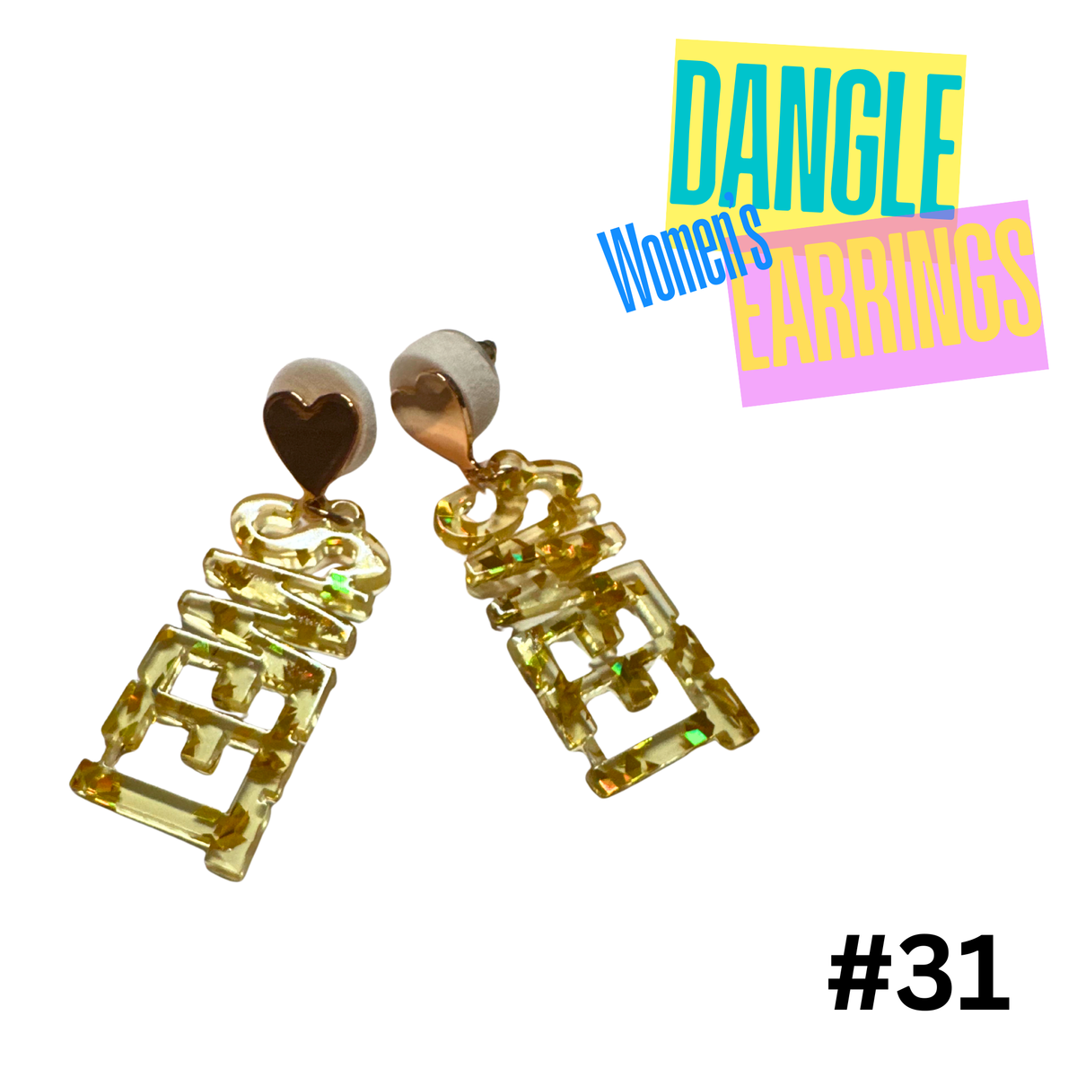 Earrings #31 - Gold Glitter Sweetheart Earrings