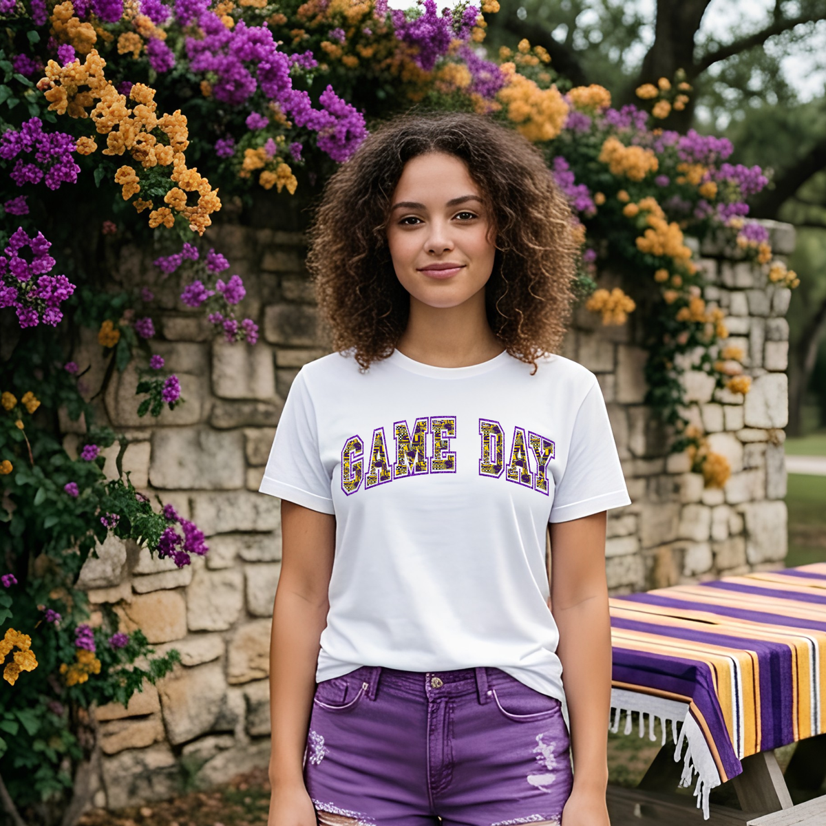 Purple and Gold Faux Embroidery Game Day DTF Print Only