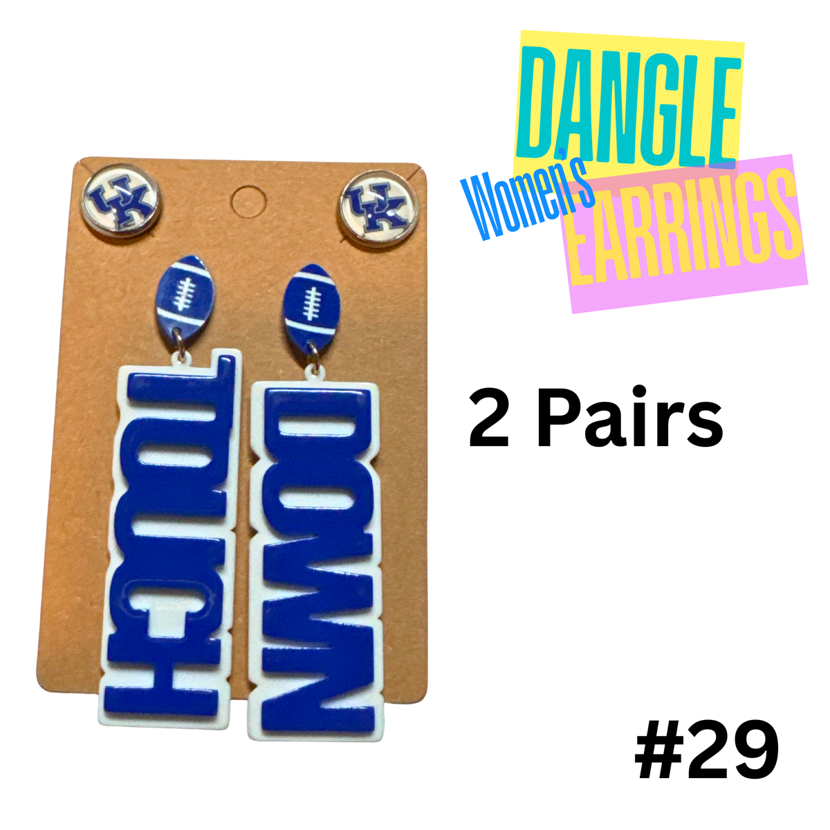 Earrings #29 - Set of 2 Pairs of Blue and White Kentucky Game Day Earrings