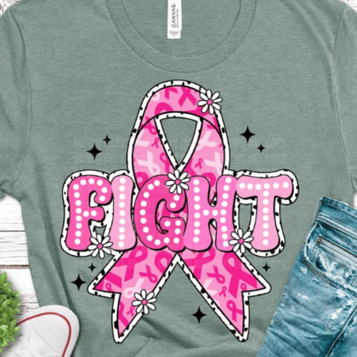Fight with with a Pink Ribbon DTF Print Only