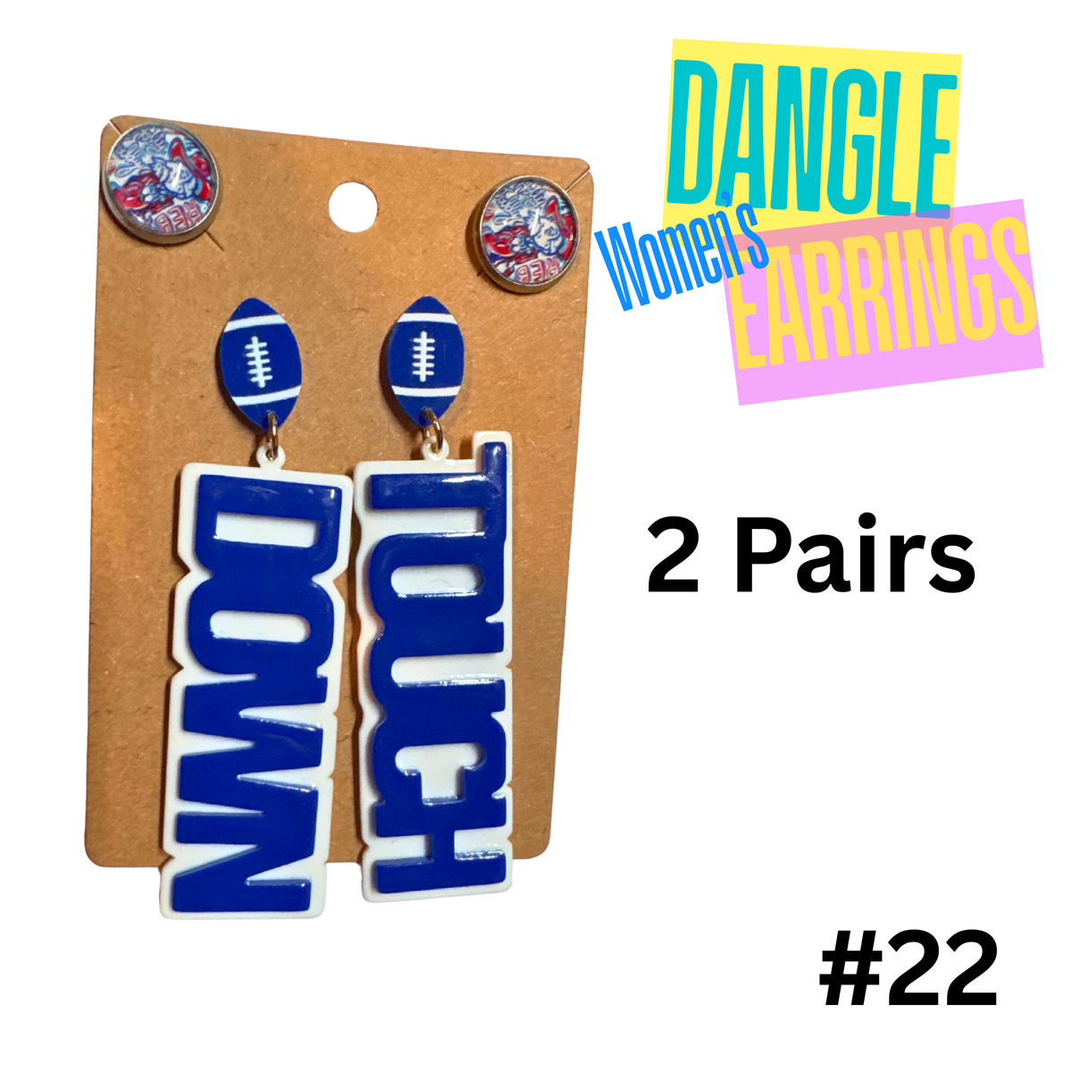 Earrings #22 - Set of 2 Pairs of Blue and White Ole Miss Game Day Earrings