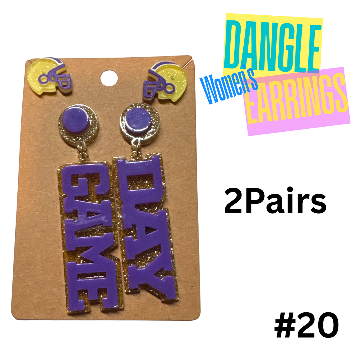 Earrings #20 - Set of 2 Pairs of Purple and Gold LSU Game Day Earrings