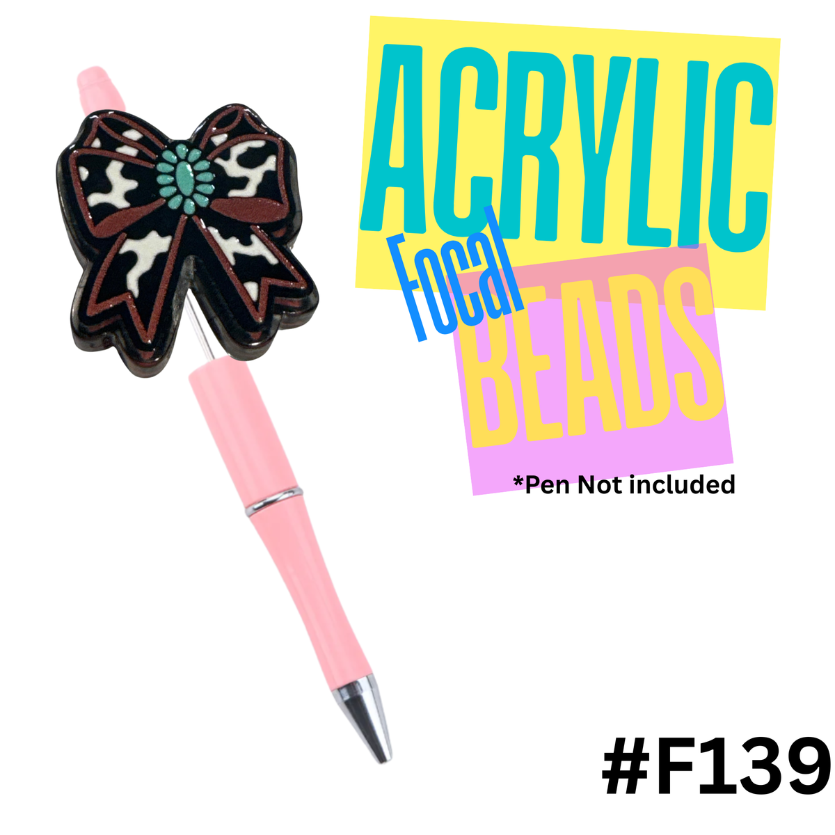 F139 Turquoise and Cow Bow Acrylic Focal Bead