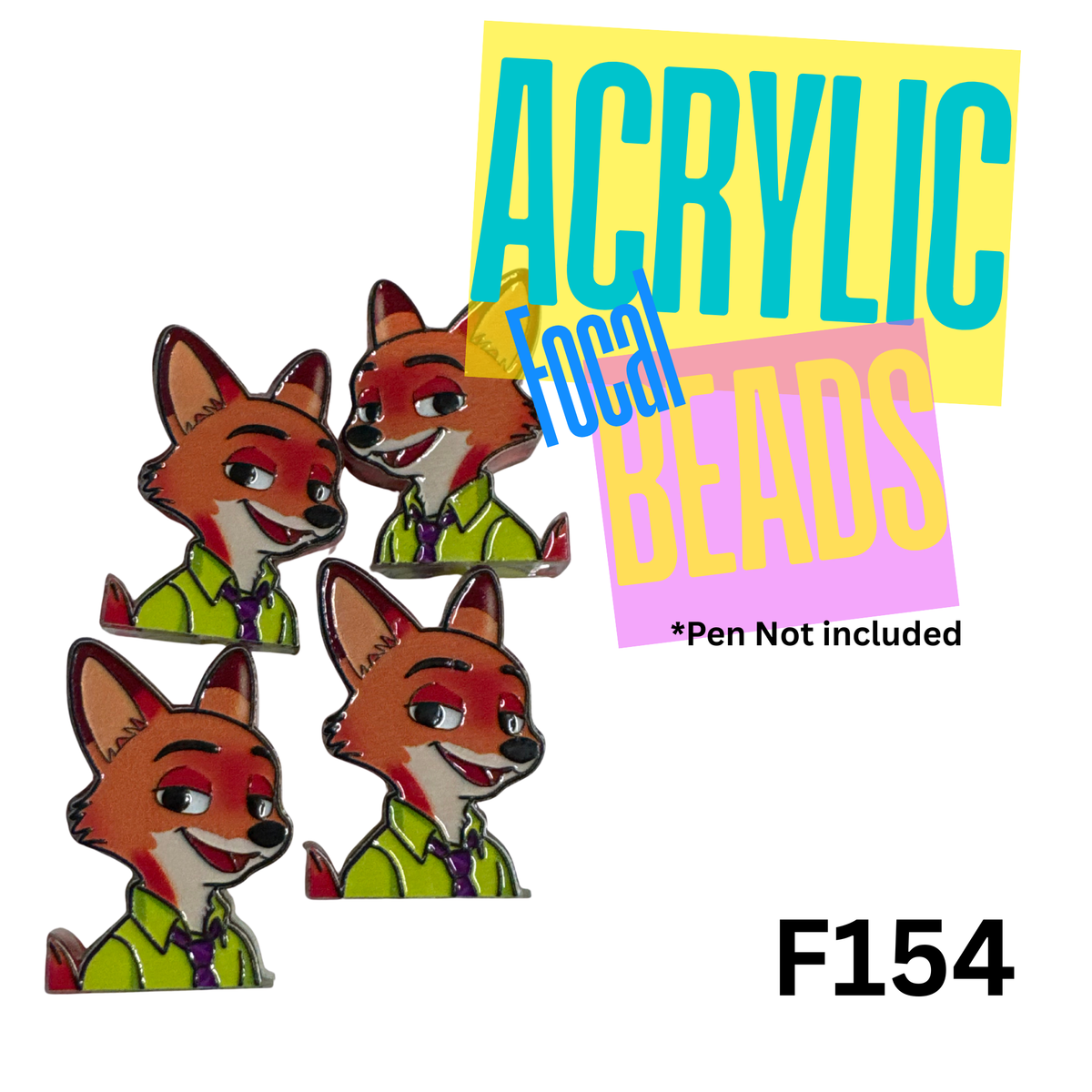 F154 Clever Fox Acrylic Focal Bead