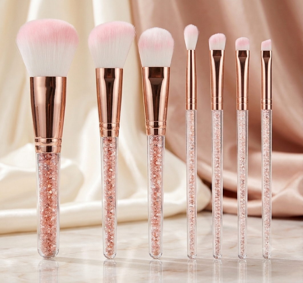 7-Piece Rose Gold Crystal Glam Makeup Brush Set