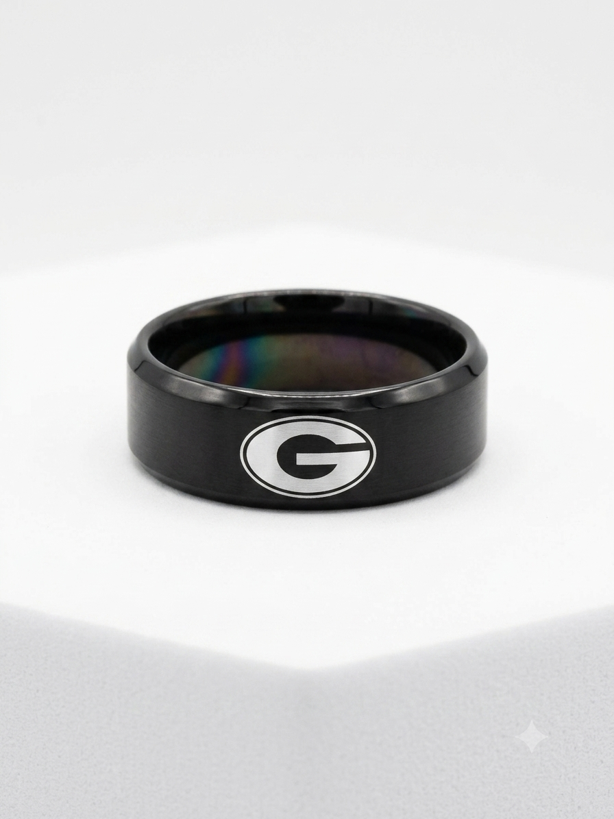 Men's Matte Black "Green Bay" Laser-Engraved Band