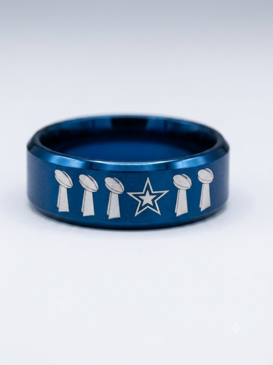 Lone Star Loyalty: Men's Deep Blue Laser-Engraved Band