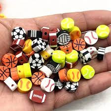 100Pcs Sports Ball Beads for Jewelry Making, Sports Polymer Clay Bead, Baseball Basketball Soccer Rugby Volleyball Football Beads for DIY Crafts Bracelet (Sports Ball)