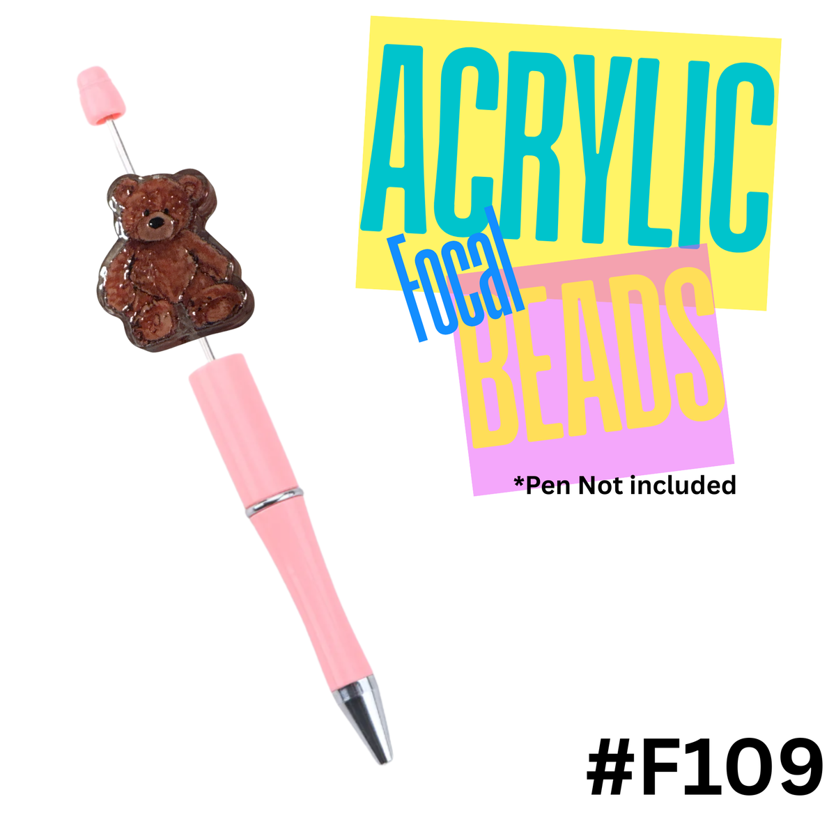 F109 Brown Teddy Bear Acrylic Focal Bead