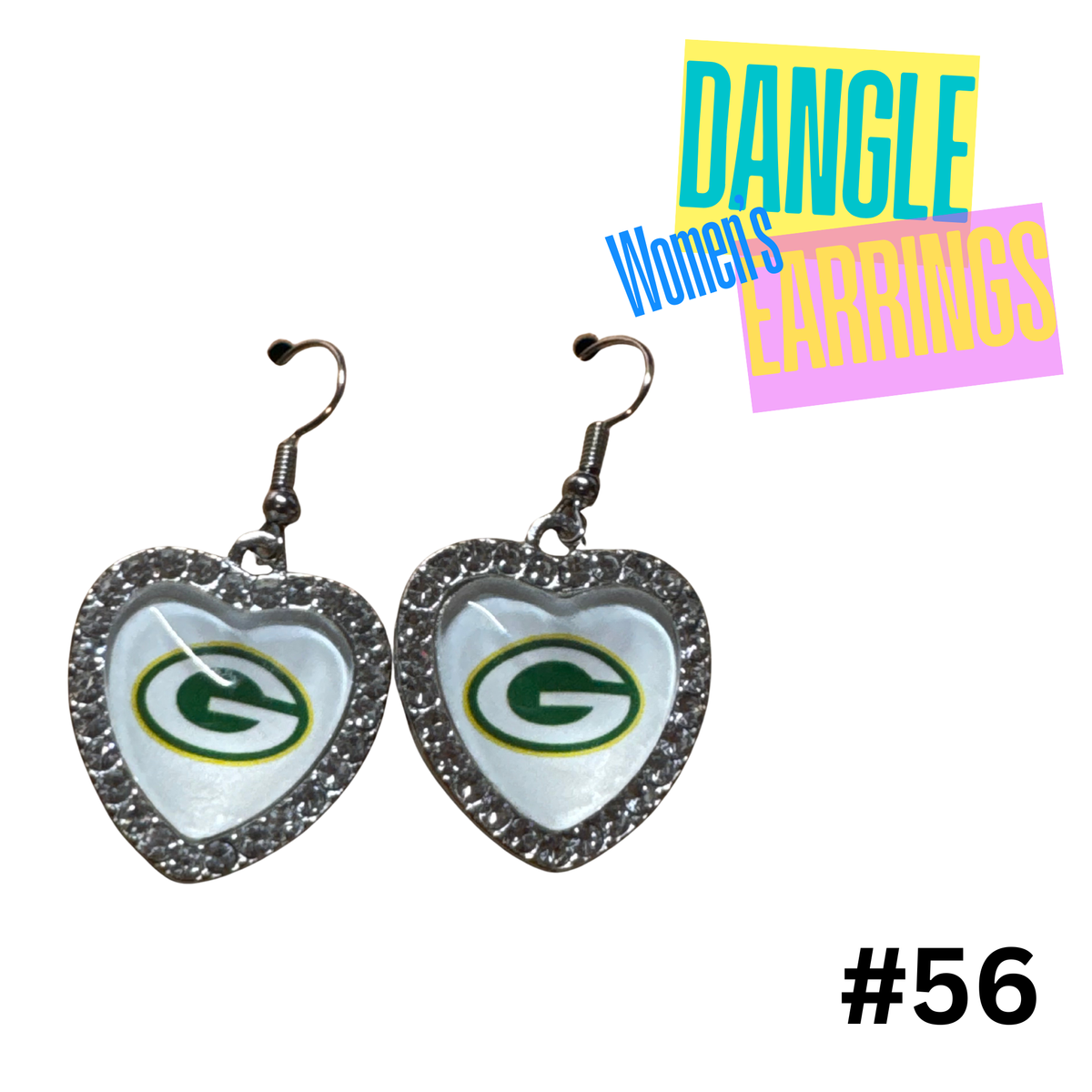 Earrings #56 Green Bay Packers Rhinestone Hearts Earrings