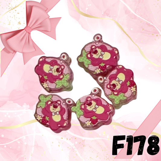 F178 Strawberry Bear Toy Acrylic Focal Bead