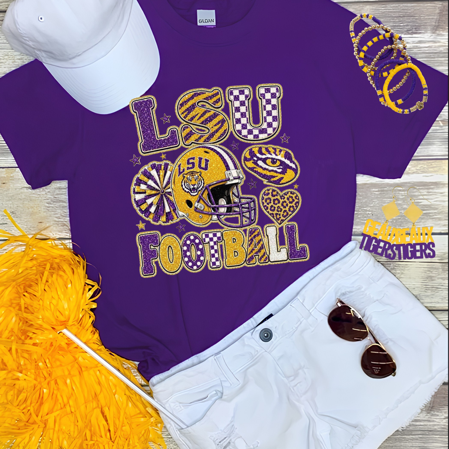 Patchwork Purple and Gold Football DTF Print Only