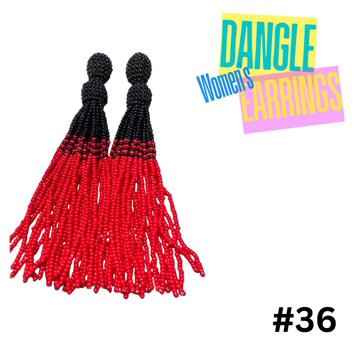 Earrings #36 - Red and Black Beaded Dangle Earrings