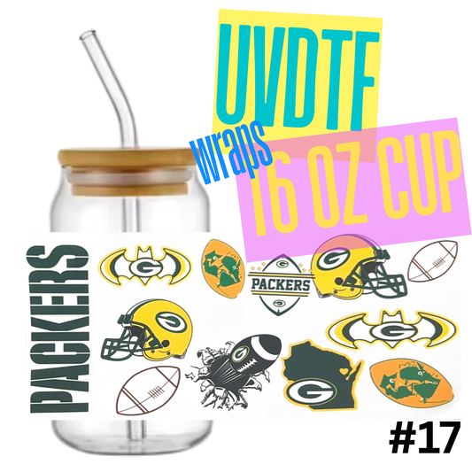 #17 Green Bay Packers 16oz Libby Glass Can UVDTF Wrap – Waterproof Ready-to-Apply Decal (Copy) (Copy)