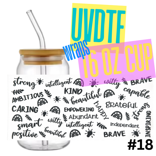 #18 Kind Words 16oz Libby Glass Can UVDTF Wrap – Waterproof Ready-to-Apply Decal