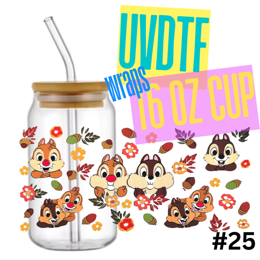 #25 Chip and Dale 16oz Libby Glass Can UVDTF Wrap – Waterproof Ready-to-Apply Decal
