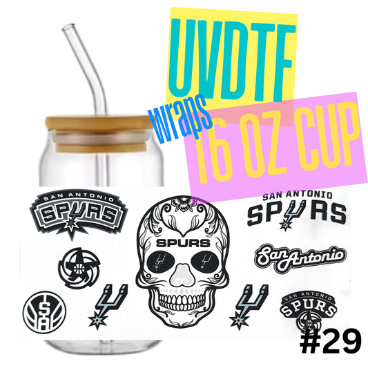 #29 San Antonio Spurs 16oz Libby Glass Can UVDTF Wrap – Waterproof Ready-to-Apply Decal