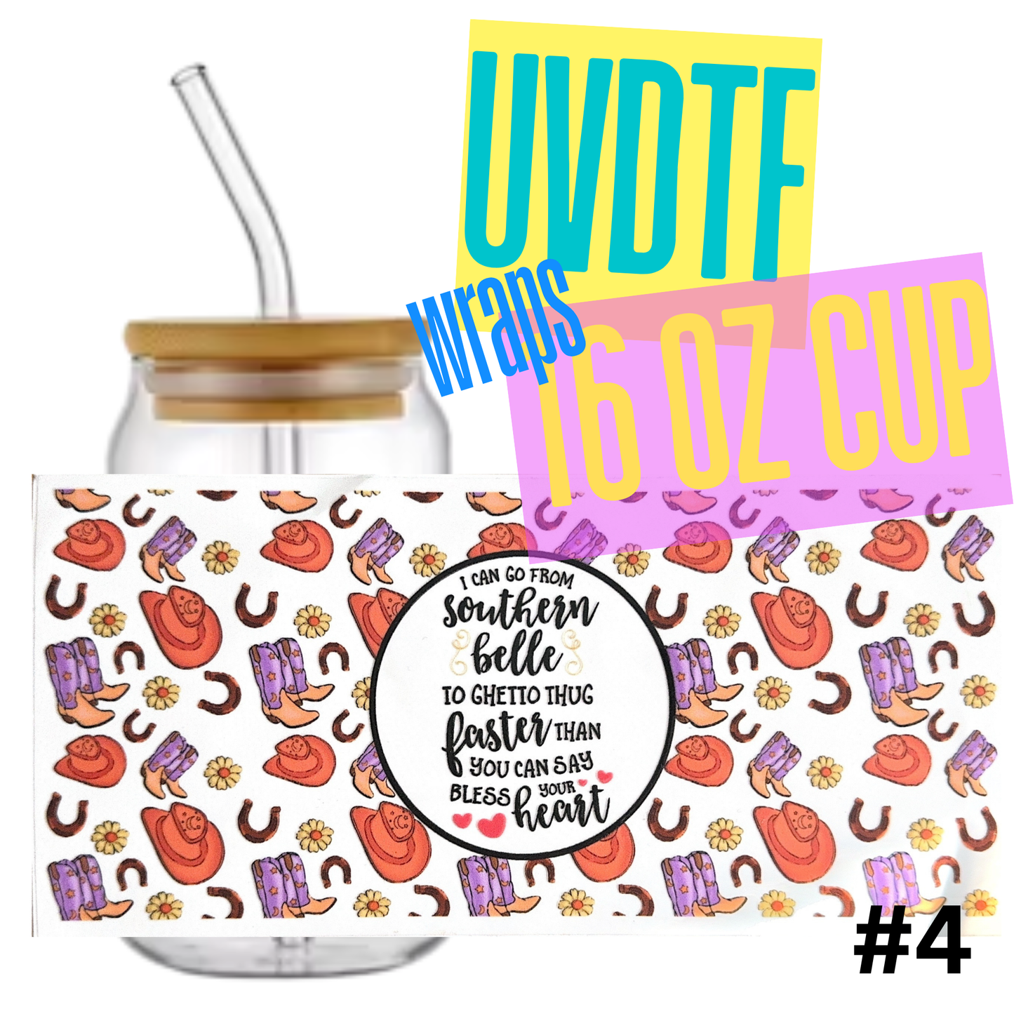 #4 Southern Bell to Ghetto Thug 16oz Libby Glass Can UVDTF Wrap – Waterproof Ready-to-Apply Decal (Copy) (Copy) (Copy)