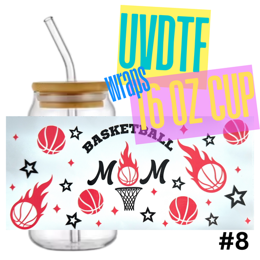 #8 Basketball Mom 16oz Libby Glass Can UVDTF Wrap – Waterproof Ready-to-Apply Decal (Copy)