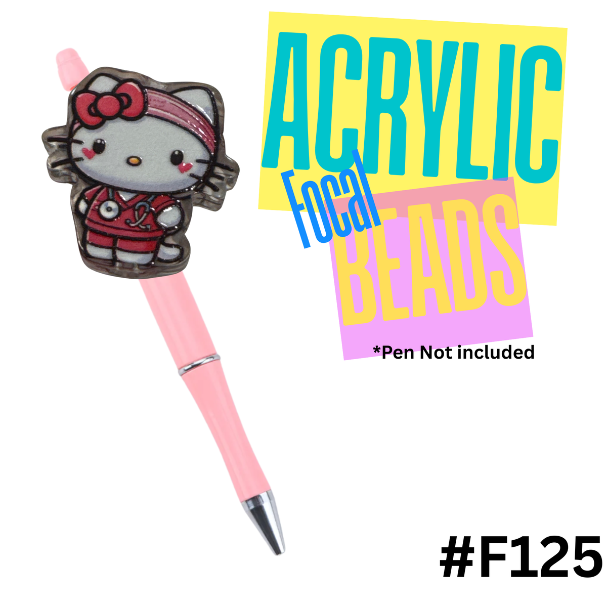 F125 Nurse Kitty Acrylic Focal Bead