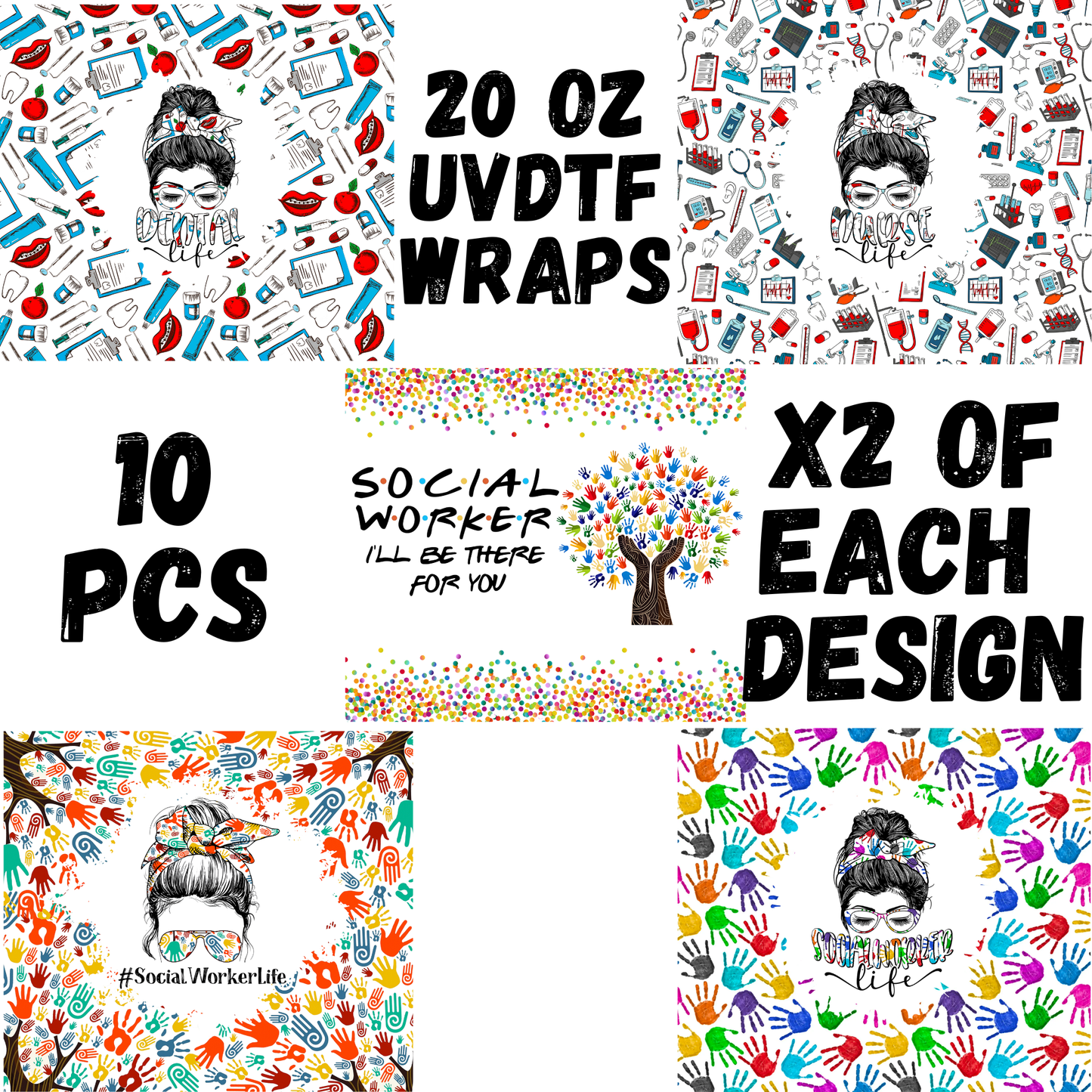 5 Sets of 2 - Exquisite Healthcare themed UV DTF 20oz Cup Sticker Packaging Stickers