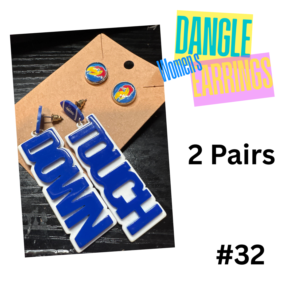 Earrings #32 - Set of 2 Pairs of Game Day Earring - Kansas Jayhawks