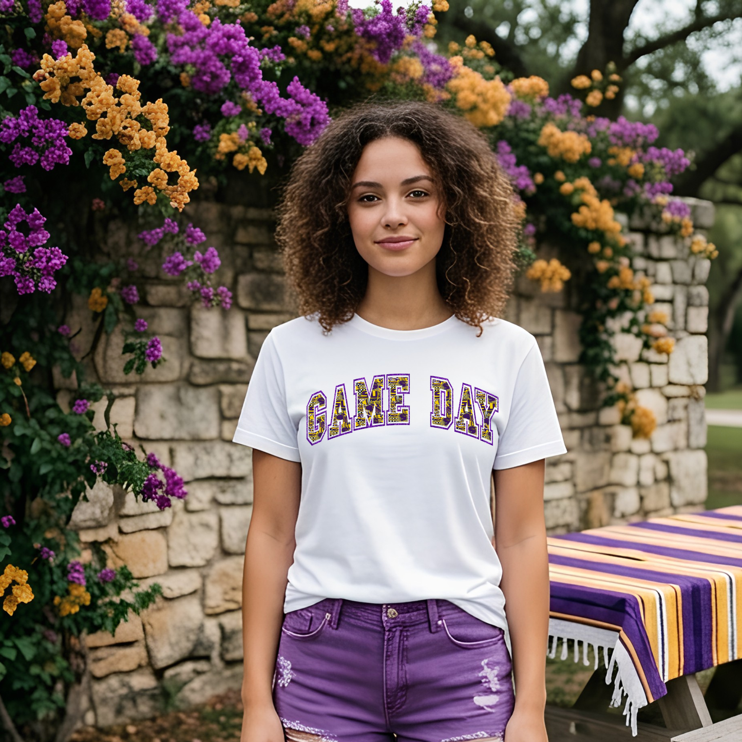 Purple and Gold Faux Embroidery Game Day DTF Print Only