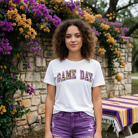 Purple and Gold Faux Embroidery Game Day DTF Print Only