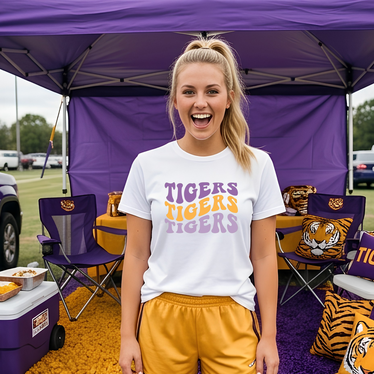Stacked Groovy Letters Tigers DTF Print Only