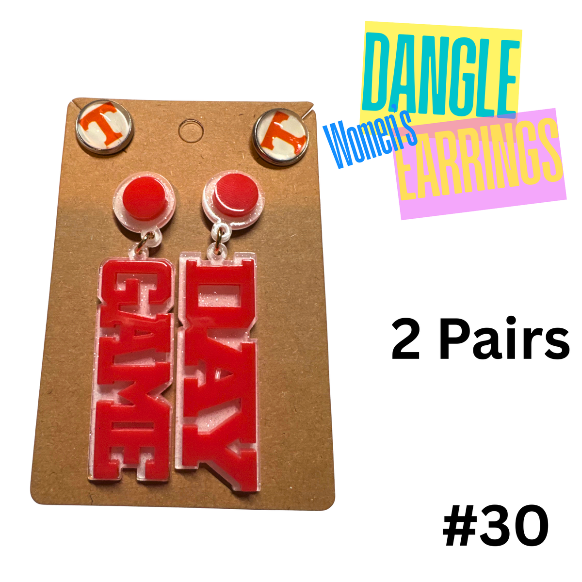 Earrings #30 - Set of 2 Pairs of Orange and White Tennessee Earrings