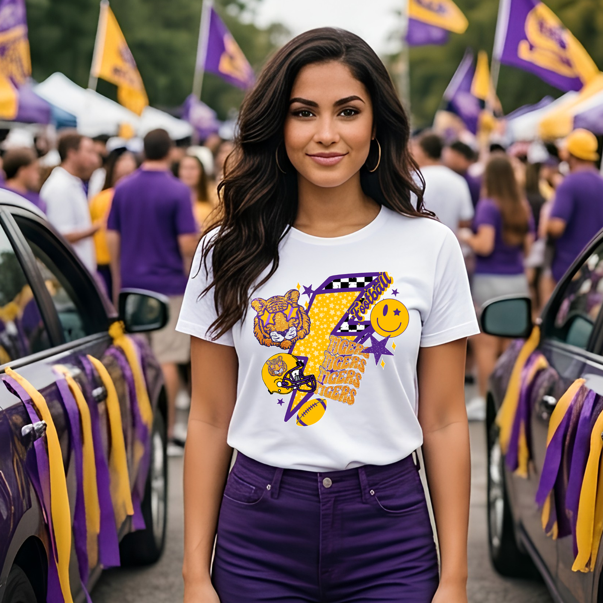 Purple and Gold Game Day Lightening Bolt DTF Print Only