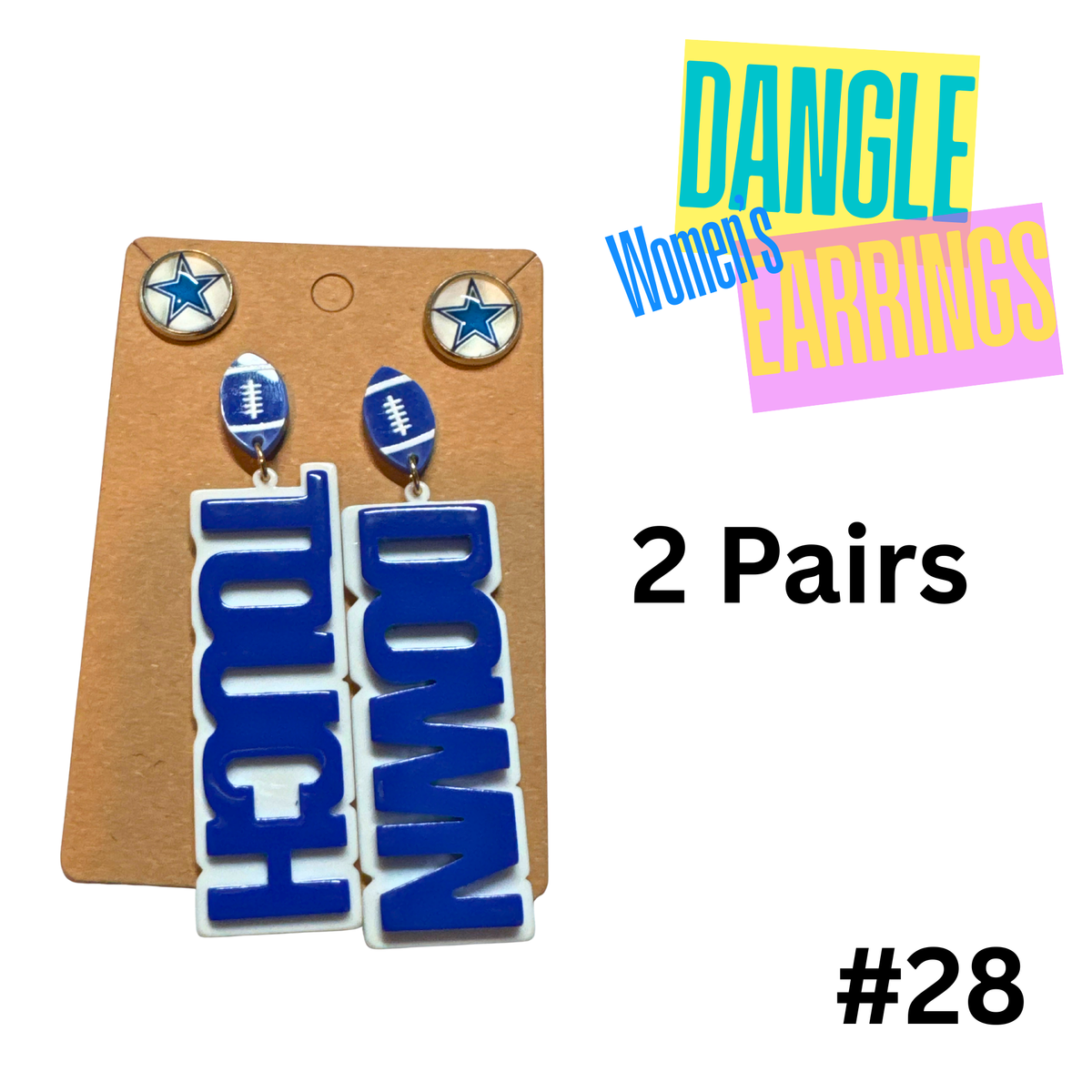 Earrings #28 - Set of 2 Pairs of Blue and White Cowboys Game Day Earrings