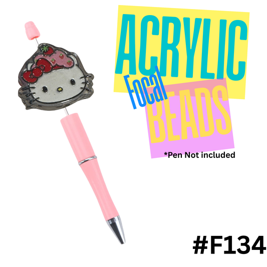 F134 Strawberry Kitty Acrylic Focal Bead
