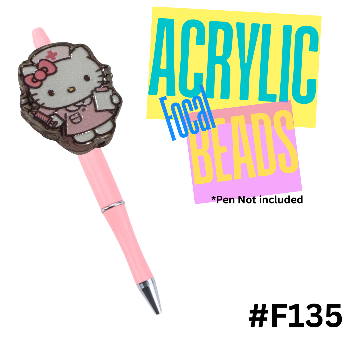 F135 Light Pink Nurse Kitty Acrylic Focal Bead