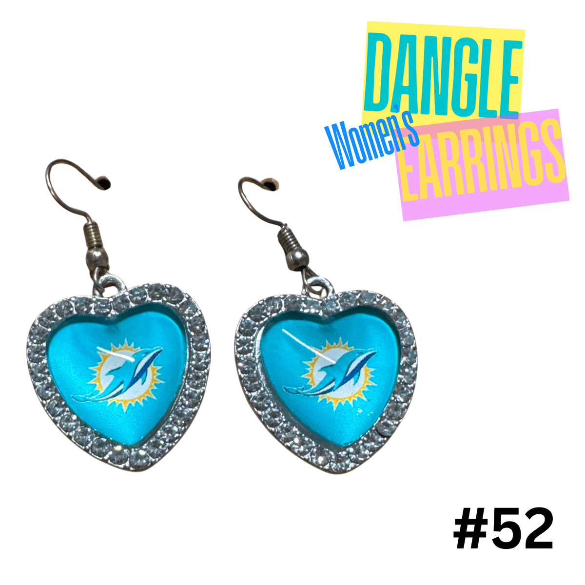 Earrings #52 - Miami Dolphins Rhinestone Heart