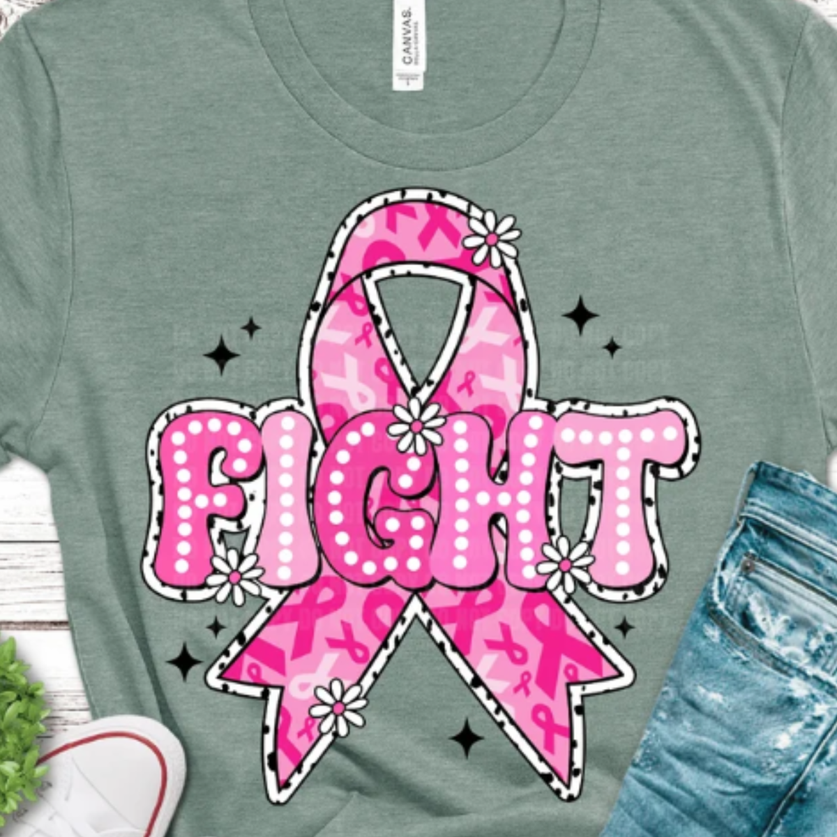 Fight with with a Pink Ribbon DTF Print Only