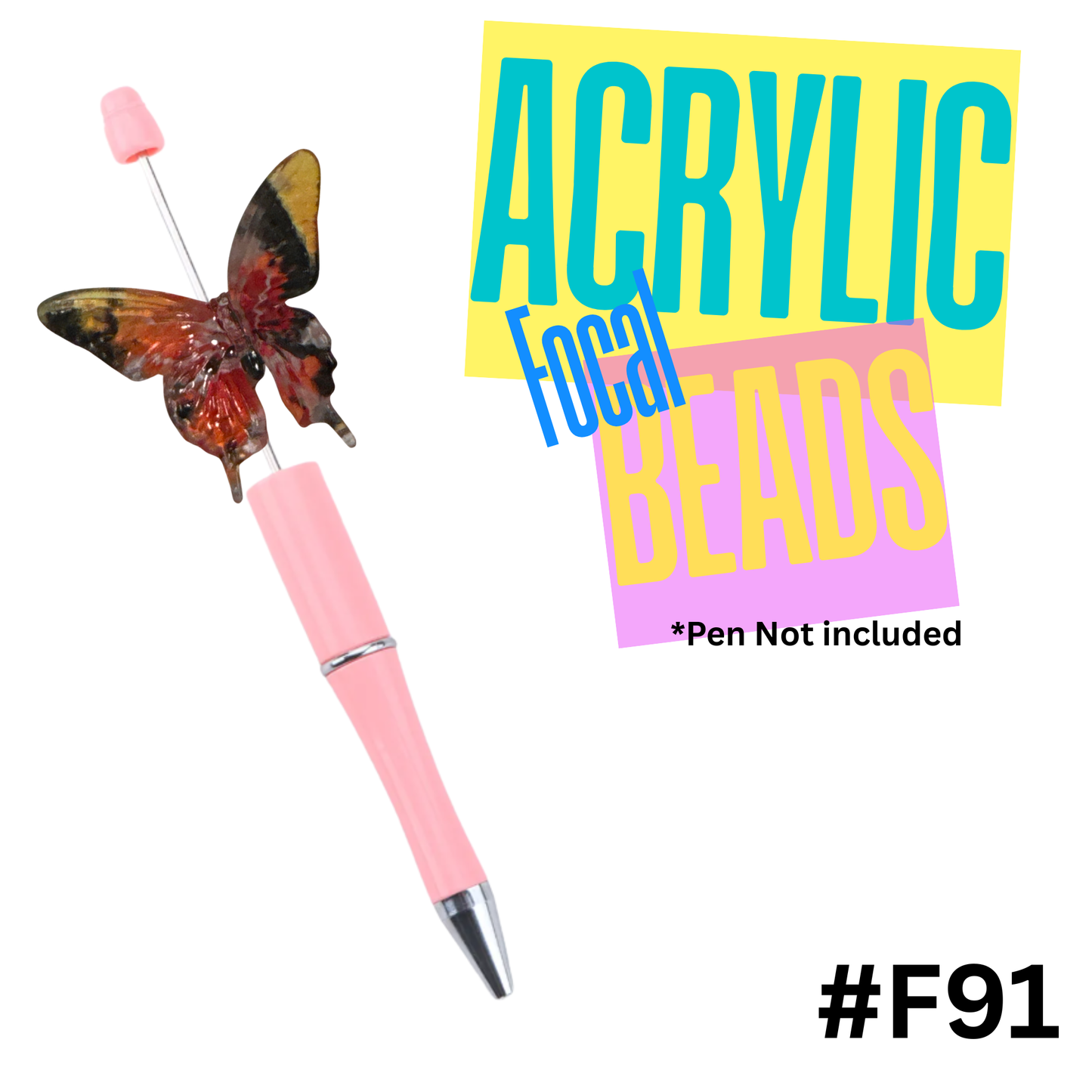F91 Butterfly Pink and yellow Acrylic Focal Bead