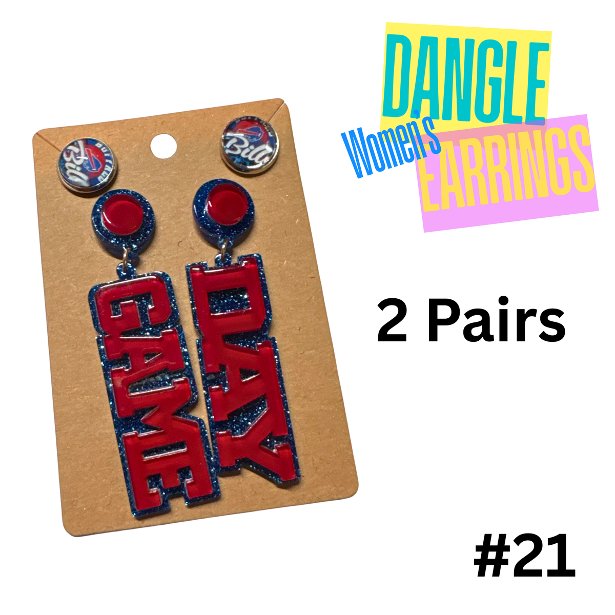 Earrings #21 - Set of 2 Pairs of Blue and Red Buffalo Bills Game Day Earrings