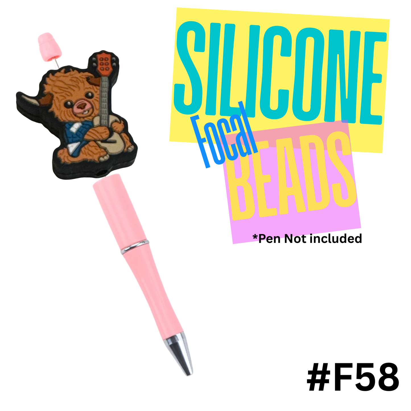 F58 Cow with Guitar silicone focal bead