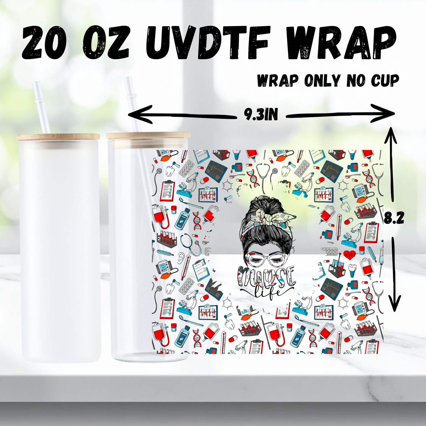 5 Sets of 2 - Exquisite Healthcare themed UV DTF 20oz Cup Sticker Packaging Stickers