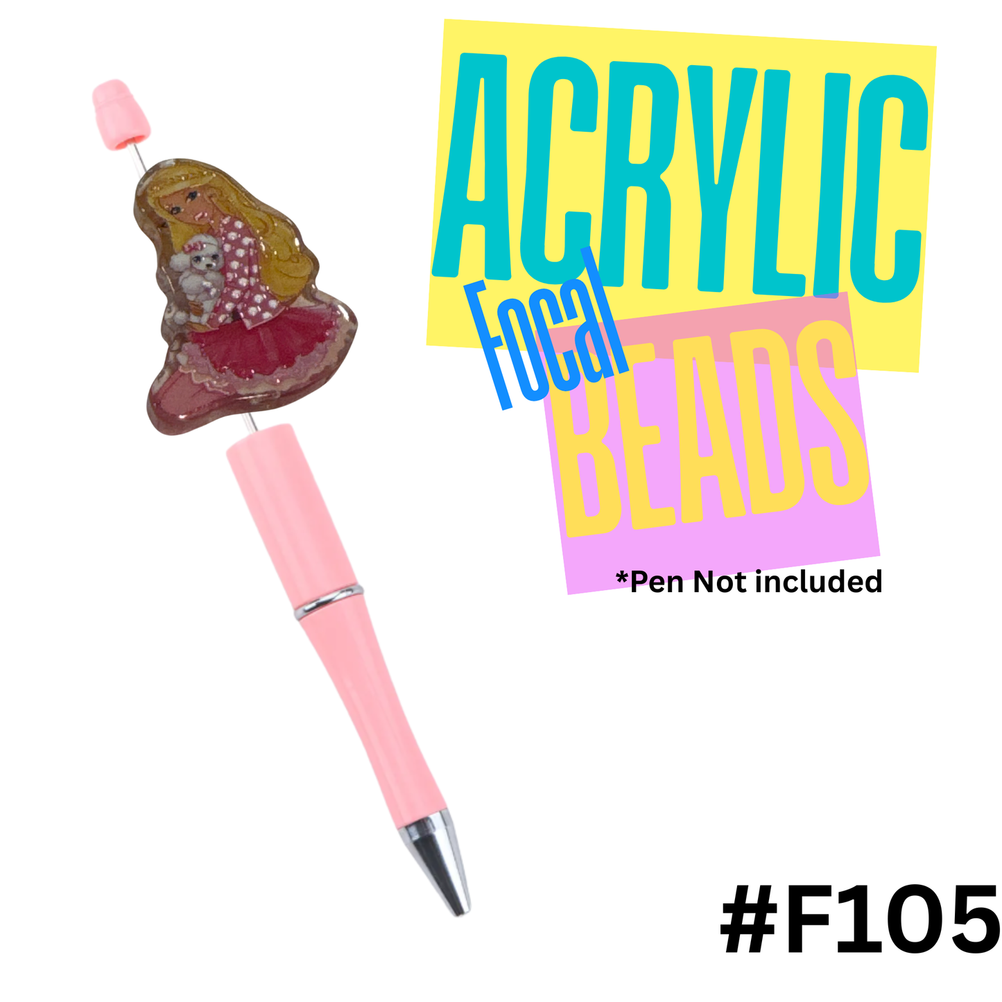 F105 Barbie with Dog Acrylic Focal Bead