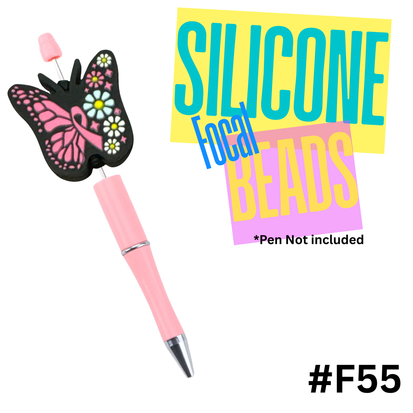 F55 Pink Ribbon Butterfly silicon focal bead